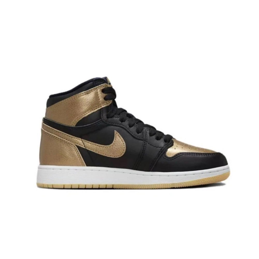 Nike Kid's 6Y Jordan 1 AJ1 Retro High GS OG Black Metallic Gold Shoes FD1437-071